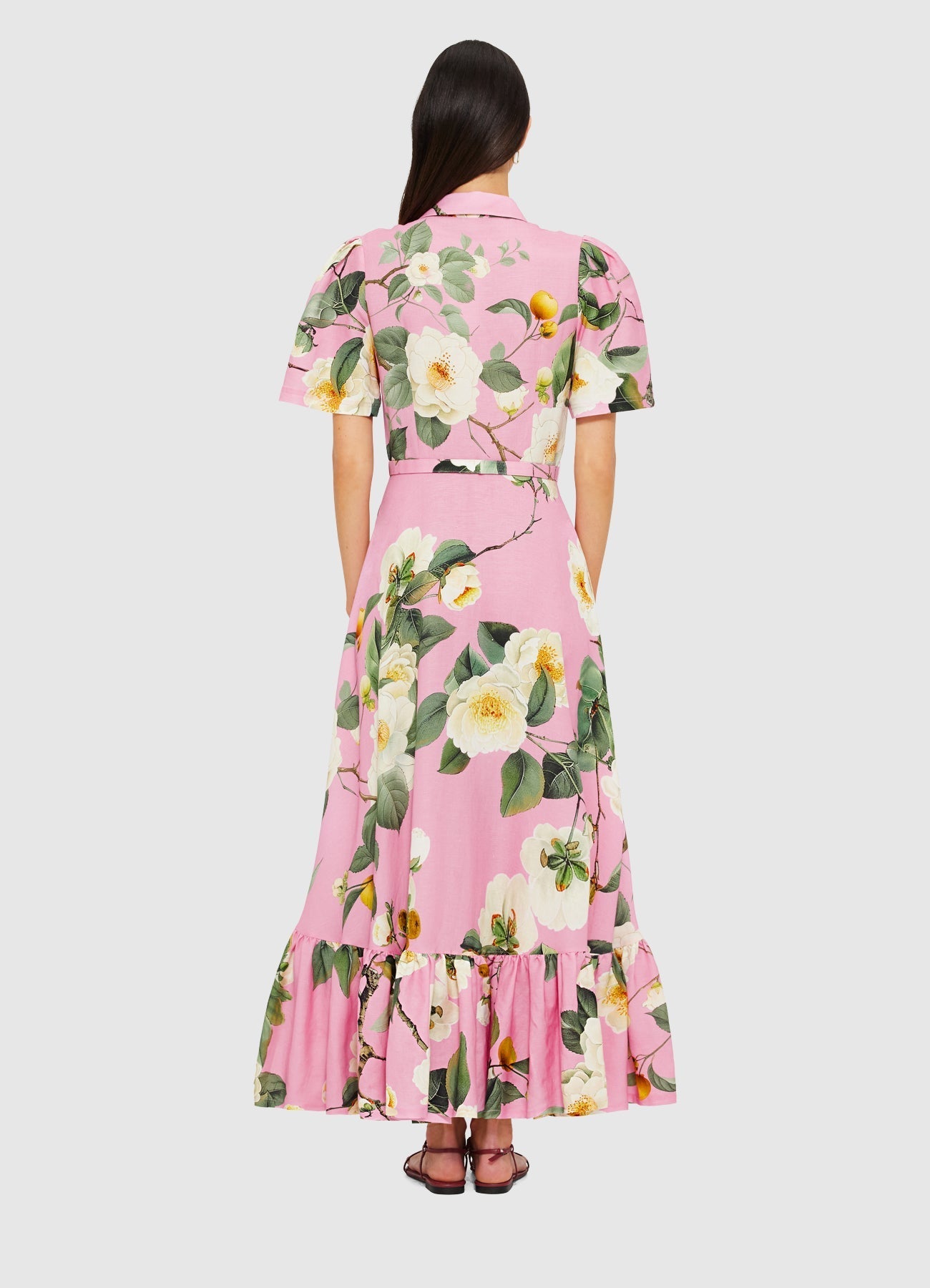 Butterfly Sleeve Midi Dress - Camelia Print