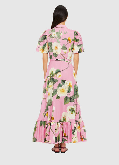 Butterfly Sleeve Midi Dress - Camelia Print