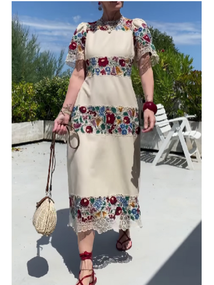 Lace-Patchwork Print Dress